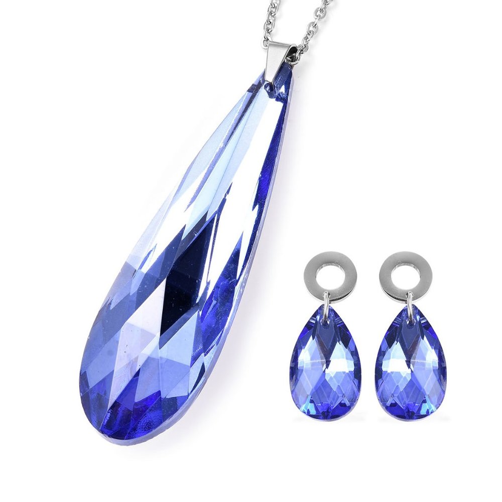 Blue Drop Earrings and Pendant Necklace
